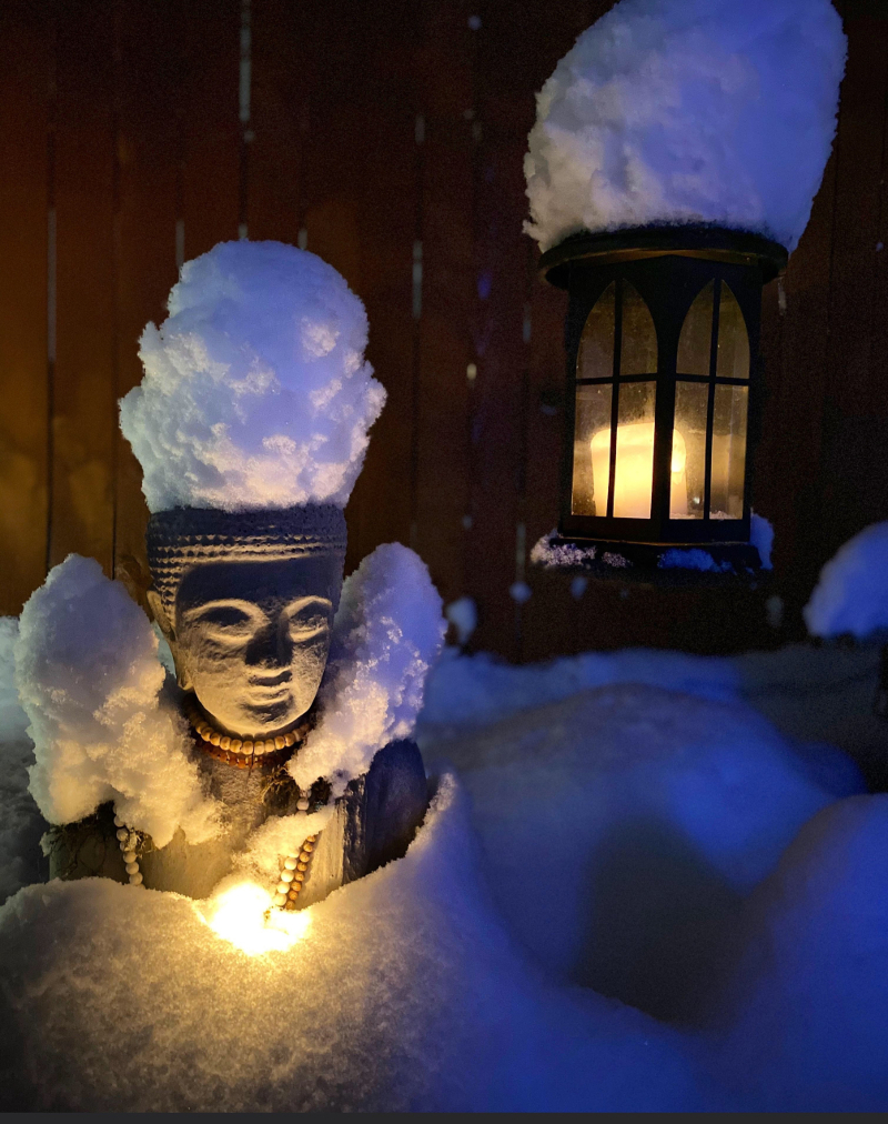 Buddha Statue Covered in Snow
