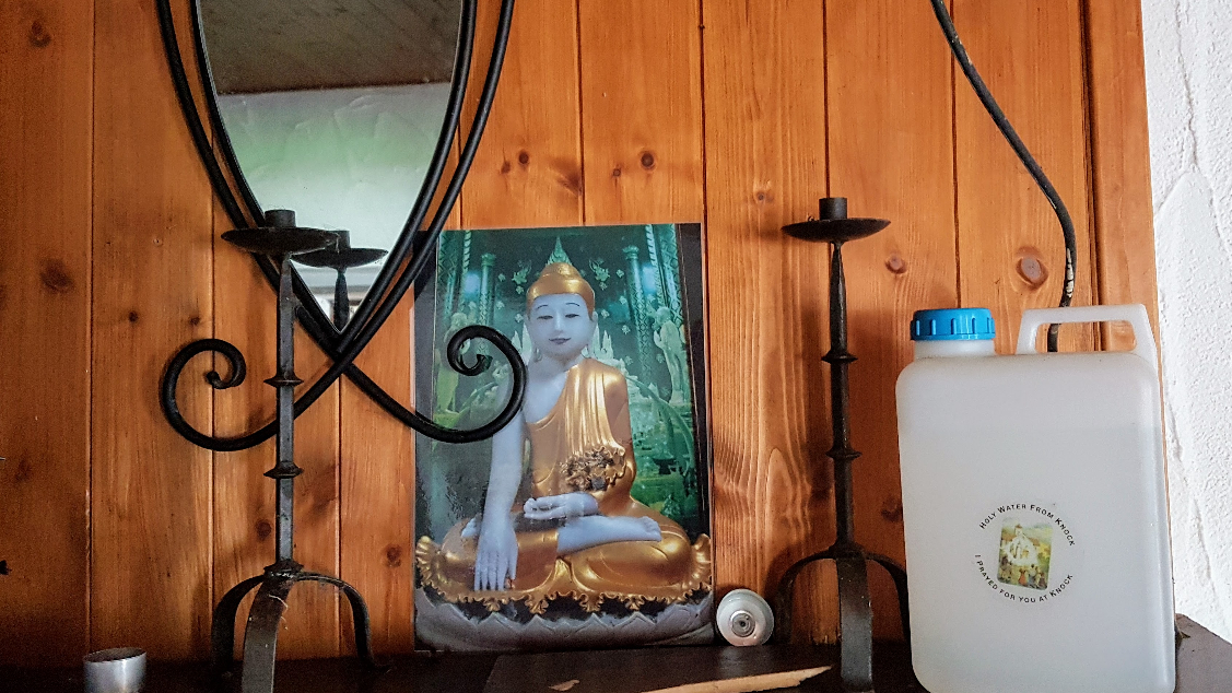 Image – ‘Mirror, Buddha & Holy Water’ - Nalagiri House, Carrigahorig, County Tipperary, Ireland - September 2016