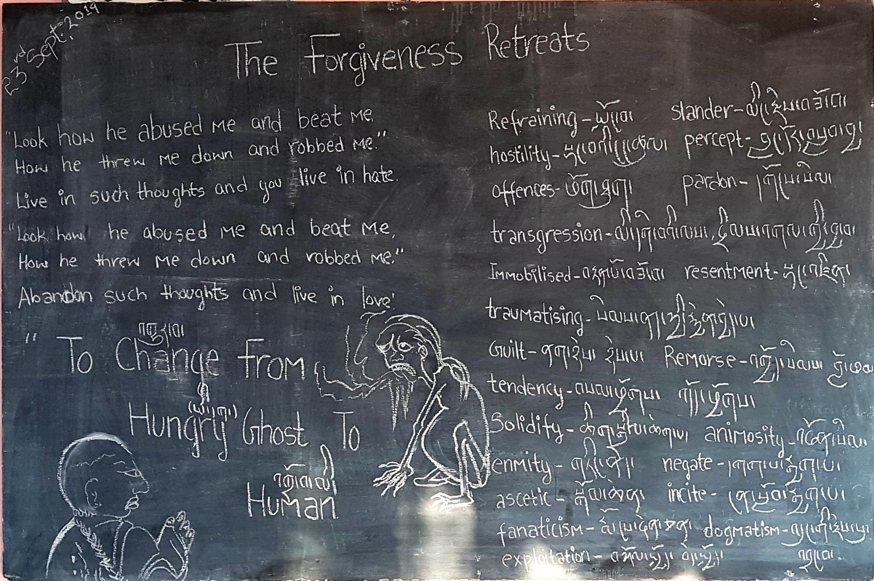 ‘Chalkboard Lesson 2019’ during Hungry Ghost Retreat at Kunphen Recovery Center, Dharamshala, HP, India - September 2019